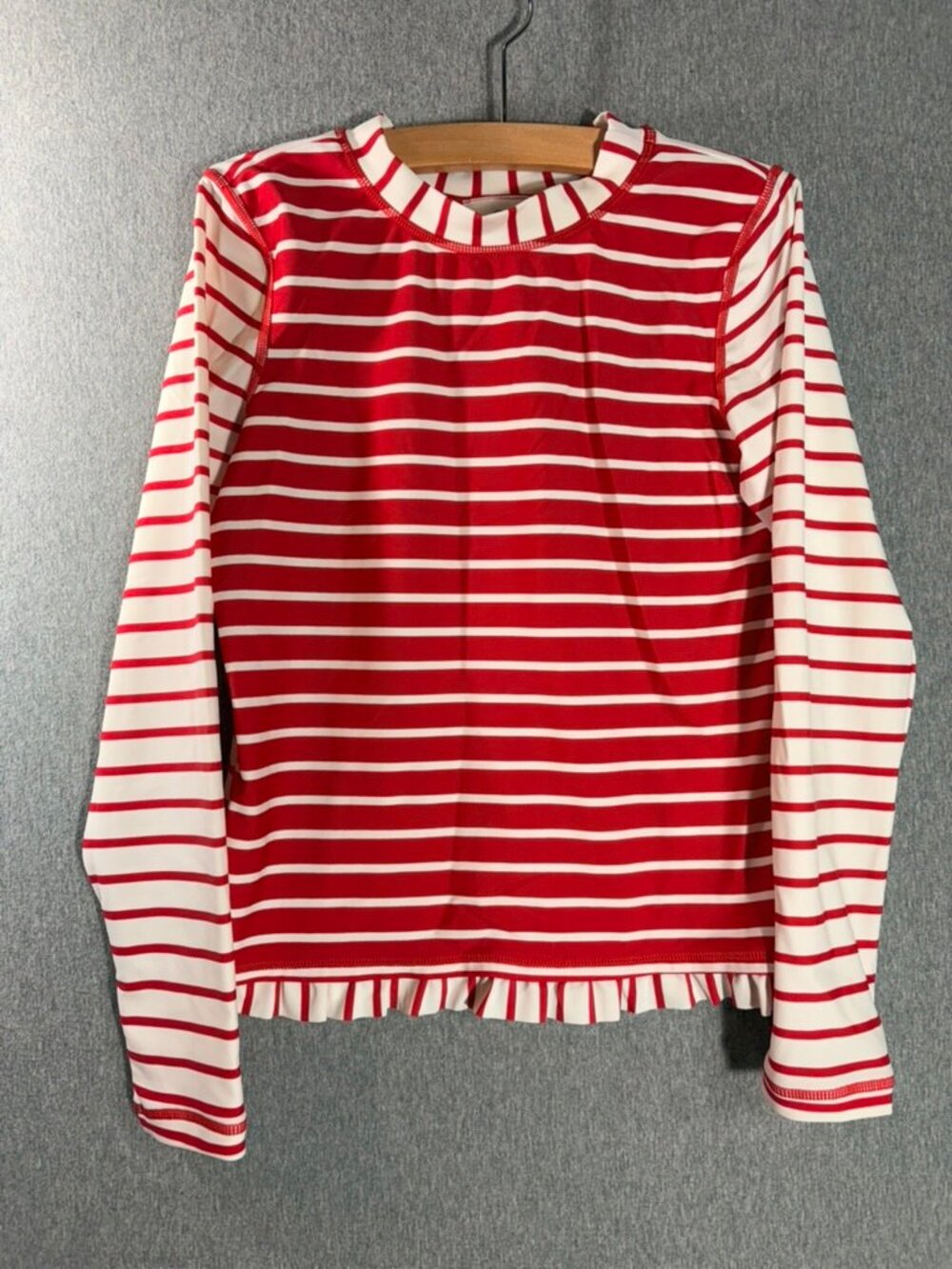 EUC Hanna Andersson Long Sleeve Rash Guard Size 10 Swim Shirt Red White Stripes